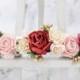 Blush ivory burgundy deep red wedding flower crown - fall head wreath - bridesmaid hair accessories - flower girls - garland