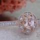 Pink Morganite Ring in 10k Rose Gold Milgrain Wedding Band, Halo Engagement Ring, Oval Cut Ring, Ready to Ship, Size 7 (Resizable)