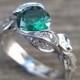 Gold Leaf Ring, Emerald Leaf Engagement Ring, Emerald Engagement Ring, Leaves Ring, Leaf Ring With Emerald, Wedding Floral Green Leaf Ring
