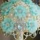 SALE!!Brooch bouquet, bridal bouquet, Crystal Bouquet, wedding bouquet, fabric bouquet, keepsake bouquet, Luxury wedding, mint bouquet