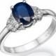 Blue Sapphire Diamond Engagement Ring -White Gold Ring-Sapphire  Engagement Ring -Anniversary present-promised ring-blue stone-Sapphire ring