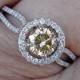 1 Carat Pave Halo VS Yellow Diamond Solitaire Engagement Ring - 14K White Gold