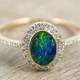 EOM Sale Black Opal Diamond Engagement Ring 14K Gold Natural Australian Opal Artisan Jewelry SKU: R2134