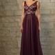 Luscious Wine V-Neck Satin Long Hall Bridesmaid Gown - dressosity.com