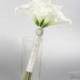 White Calla Lily Wedding Bouquet w Pearls - 12 Real Touch Calla Lilies, Small Bridal Brides Bouquet, Bridesmaid. Mini Calla Lily Collection
