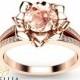 Morganite Flower Engagement Ring 14K Rose Gold Flower Engagement Ring Peach Pink Morganite Diamond Ring