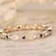 Sapphire Wedding Band Eternity Band Bezel Engagement Ring Sapphire Bezel Set Ring Milgrain Band Art Deco Wedding Ring Marquise & Dot Ring