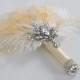 Bridal brooch Bouquet Ostrich alternative Feather Fan Bridal Bouquet Ivory Great Gatsby 1902s chic art deco wedding Roaring 20's  bouquet
