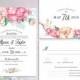 Blush Mint And Pink Floral Wedding Invitation Set, Modern Watercolor With Bouquet Of Hydrangea And Peonies