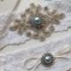 Bridal beaded rhinestone stretch lace garter set. Crystal applique blue pearl vintage wedding garter set.  VINTAGE BLUE