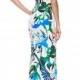 Emilio Pucci Blue Tropical Floral-Print U-Neck Maxi Dress