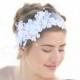 White Lace and Flowers Net Tie Headband Wedding Veil Bohemian Hair Accessory, Boho Weddings, Wedding Veil, Lace Headpiece