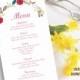 Wedding Menu Template DIY Menu Card Template Editable Text Word File Instant Download Wreath Menu Floral Menu Printable Menu 4x7inch - $6.90 USD