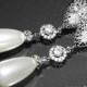White Teardrop Pearl Bridal Earrings Swarovski White Pearls Silver Cubic Zirconia Earrings Wedding Pearl Jewelry Bridal Pearl Earrings - $32.90 USD