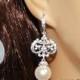 Pearl Chandelier Bridal Earrings Swarovski 10mm Pearl Earrings Ivory Pearl CZ Silver Dangle Earrings Vintage Style Pearl Wedding Earrings - $35.90 USD