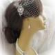 Bridal Jewelry SET  4 Items  -  Rhinestone Bridal Hair Comb, The Bandeau style birdcage veil ,Swarovski Pearls Necklace,Blusher BirdCage