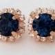 Rose gold Navy blue earrings,navy blue bridesmaid gifts,studs,Swarovski crystal stud earrings, Bridal earrings,navy blue stud earrings