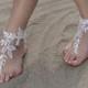 FREE SHIP İvory lace barefoot sandals wedding barefoot, Bridal Lace Shoes Beach wedding barefoot sandals, Elegant Bridal Lace sandals, - $36.90 USD