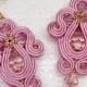 Handmade Soutache earrings "Morning tenderness"- Amazing and smart Jewelry with bohemian crystals and flowers, pink earrings