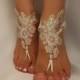silver and ivory  flower Beach wedding barefoot sandals , Sandals, Sexy, Yoga, Anklet , Bellydance, Steampunk, Beach Pool  UNIQUE sexy