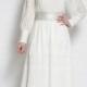 White maxi dress turtleneck office dress Long sleeve crochet ivory dress formal lacy dress mohair prom dress roll-neck evening prom dress