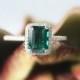Emerald Engagement Ring In 14K White Gold Emerald Cut 6x8mm Emerald Diamond Ring Wedding Ring Bridal Jewelry