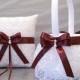 Burgundy Wedding, Bridal, Flower Girl Basket and Ring Bearer Pillow Set on Ivory or White ~ Double Loop Bow & Hearts Charm ~ Allison Line