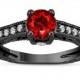Fancy Red Diamond Engagement Ring 14K Black Gold Vintage Antique Style Engraved 0.93 Carat Certified HandMade