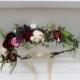 Green floral crown Beige burgundy marsala flower crown Bridal flower wreath Wedding halo Bridesmaid headpiece Woodland wedding Greenery
