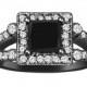 Princess Cut Black Diamond Engagement Ring 1.82 Carat Vintage Style 14k Black Gold Unique Halo Handmade
