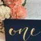 Navy and Gold Table Numbers - Table Markers - Wedding Table Decor - Gold Table Decor -Navy Table Numbers - Gold Foil Table Markers - Blue