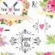 Wedding Floral clipart, Digital Wreath, Floral Frames, Flowers, Arrows Clip art scrapbooking, wedding invitations, Ribbons, Banners, Heart - $5.00 USD