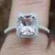 Light Pale Pink Sapphire & Diamond Emerald Halo Engagement Ring 2ct 8x6mm 14k 18k White Yellow Rose Gold-Platinum-Custom-Wedding-Anniversary