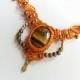 handmade macrame tiger eye necklace, tiger eye gemstone tiara, adjustable ending afforable necklace, bohemian jewelry necklace, orange