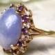 Vintage Lavender Jadeite Amethyst & Diamond Ring 14K Yellow Gold Lady Di Halo Style Alternative Engagement Ring Diamond Wedding Ring