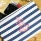 Monogrammed Navy Wristlet/Clutch - Anchor - Nautical - Iphone/Phone Wristlet - Bridesmaid Clutch- Navy & Coral - Striped Clutch