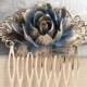 Navy and Gold Rose Comb Big Flower Hair Comb Modern Romantic Glam Bridal Hair Piece Womens Accessories Winter Wedding Bridesmaids Gift