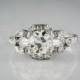1.30 Carat Old European Cut Diamond in Edwardian / Art Deco Platinum Engagement Ring with Baguette (Emerald) and Single Cut Diamonds R415