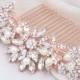 Bridal Hair Comb Rose Gold for Wedding Pearl Crystal