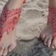 Red Beach wedding barefoot sandals Lace Bridal Sandals, Red Silver frame bangle, wedding anklet, FREE SHIP anklet, wedding gift bridesmaid - $27.80 USD