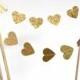 Gold or Silver Heart Cake Topper, glitter mini bunting dessert topper, other colors available