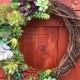 Succulent Wreath, artificial succulent wreath, spring wreath, faux succulents, wedding decor, front door wreath, year round wreath, rustic