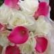 Real Touch Hot Pink Calla Lily Ivory Rose Wedding Bouquet, Hot Pink Ivory Bouquet, Hot Pink Bouquet, Calla Lily Bridal Bouquet