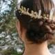 Elven Bride Diadem, Angel Gold Crystal Crown, Wedding Wreath