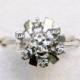 Retro 14k white gold and diamond flower ring size 6 1/2