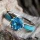 Turquoise Engagement Ring with Swiss Blue Topaz Stone in 10k White Gold Ring, Lotus Flower Design with Forever Classic Moissanite Stones