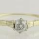 Art Deco Engagement Ring Diamond Solitaire  - 14k Yellow Gold Vintage Natural .43ct Unique Engagement Ring L4077 R