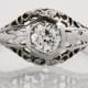 Antique Engagement Ring - Antique Edwardian 18k White Gold Filigree Diamond Engagement Ring