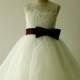 Flower Girl Dress Lce Appliques Tulle Bubble Hem with Plum Waistband