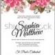 Soft red dahlia wedding invitation card printable template with mint greenery Burgundy zinnia menthol leaves